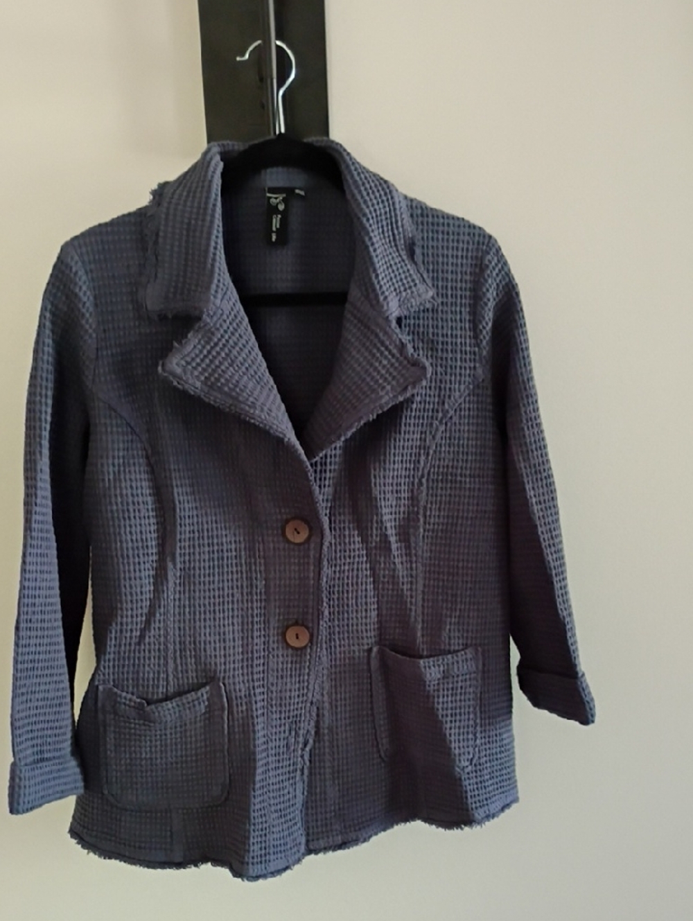 Women's Waffle-Knit Dark Gray Button Front Jacket